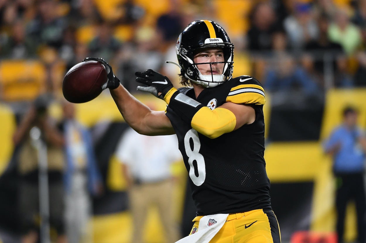 Kenny Pickett attempts a pass in a preseason game.