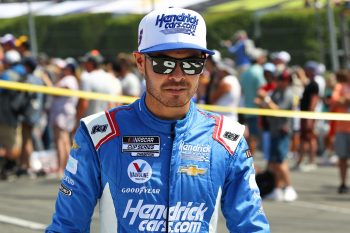 Kyle Larson during driver introductions prior to the NASCAR Cup Series M&M's Fan Appreciation 400 on July 24, 2022, at Pocono Raceway.