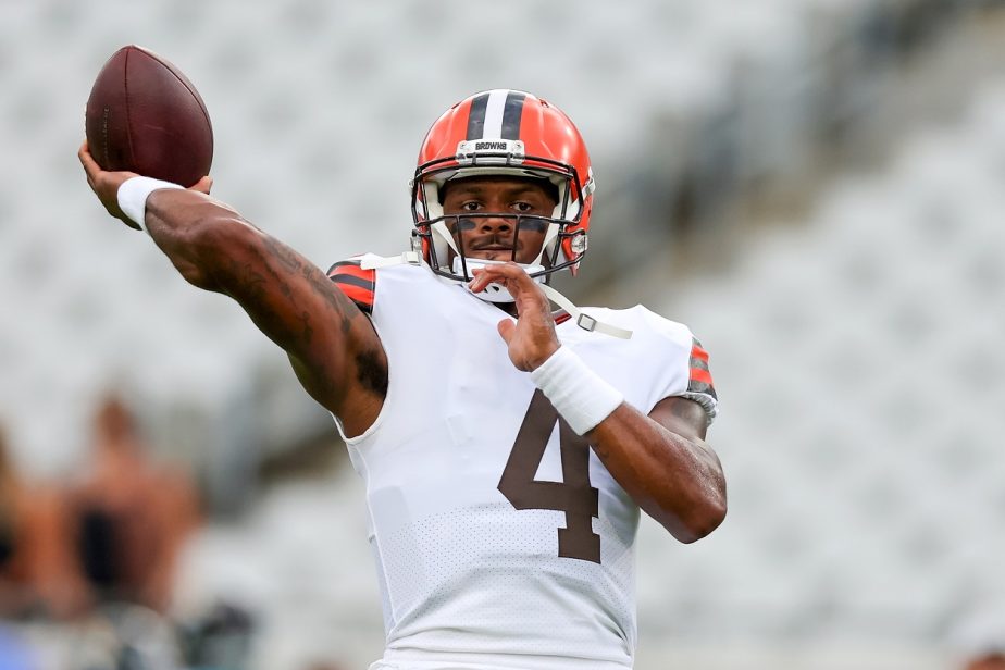 NFL quarterback DeShaun Watson ahead of a Cleveland Browns preseason game in August 2022