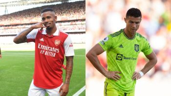 Arsenal strike Gabriel Jesus (L) and Manchester United striker Cristiano Ronaldo (R).