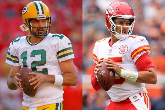 NFL quarterbacks Aaron Rodgers and Patrick Mahomes