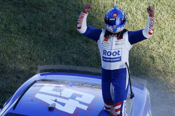 Bubba Wallace celebrates win