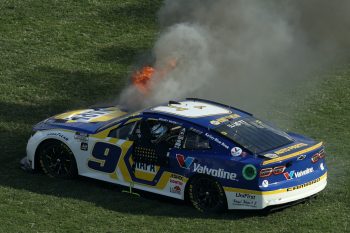 Chase Elliott car on fire