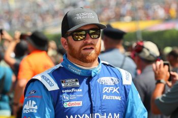 Chris Buescher during driver introductions prior to the NASCAR Cup Series M&Ms Fan Appreciation 400 on July 24, 2022, at Pocono Raceway in Long Pond, Pennsylvania.