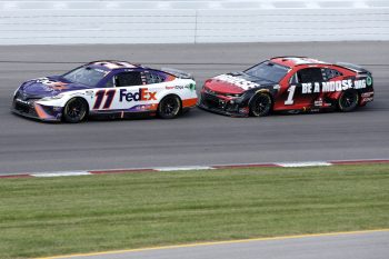 Denny Hamlin and Ross Chastain race