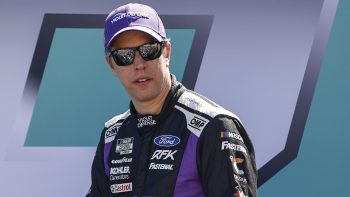 Brad Keselowski walks onstage during driver intros for the NASCAR Cup Series Dixie Vodka 400 at Homestead-Miami Speedway on Oct. 23, 2022.