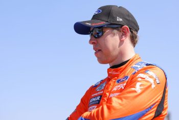 Brad Keselowski looks on during practice for the NASCAR Cup Series Auto Trader EchoPark Automotive 500.