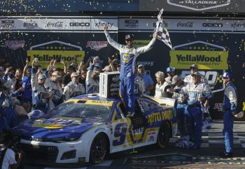 Chase Elliott celebrates win