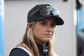 Hailie Deegan waits on the grid during qualifying for the NASCAR Camping World Truck Series Baptist Health 200 at Homestead-Miami Speedway on Oct. 21, 2022.