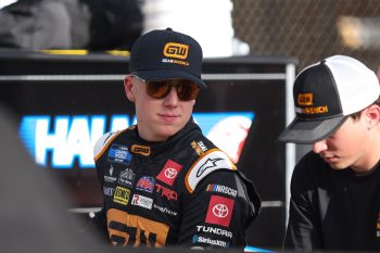 John Hunter Nemechek waits on the grid during practice for the NASCAR Camping World Truck Series Baptist Health 200 at Homestead-Miami Speedway on Oct. 21, 2022.