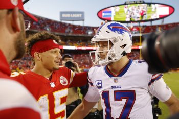 Patrick Mahomes and Josh Allen following the Chiefs-Bills matchup in October 2022