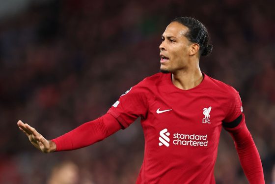 Liverpool Captain Virgil van Dijk gestures during a Liverpool match.