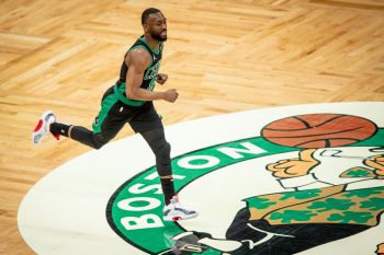 Kemba Walker of the Boston Celtics runs during the first half against the Miami Heat.