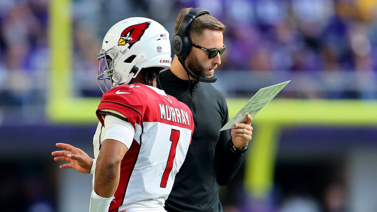 Kyler Murray of the Arizona Cardinals and head coach Kliff Kingsbury.