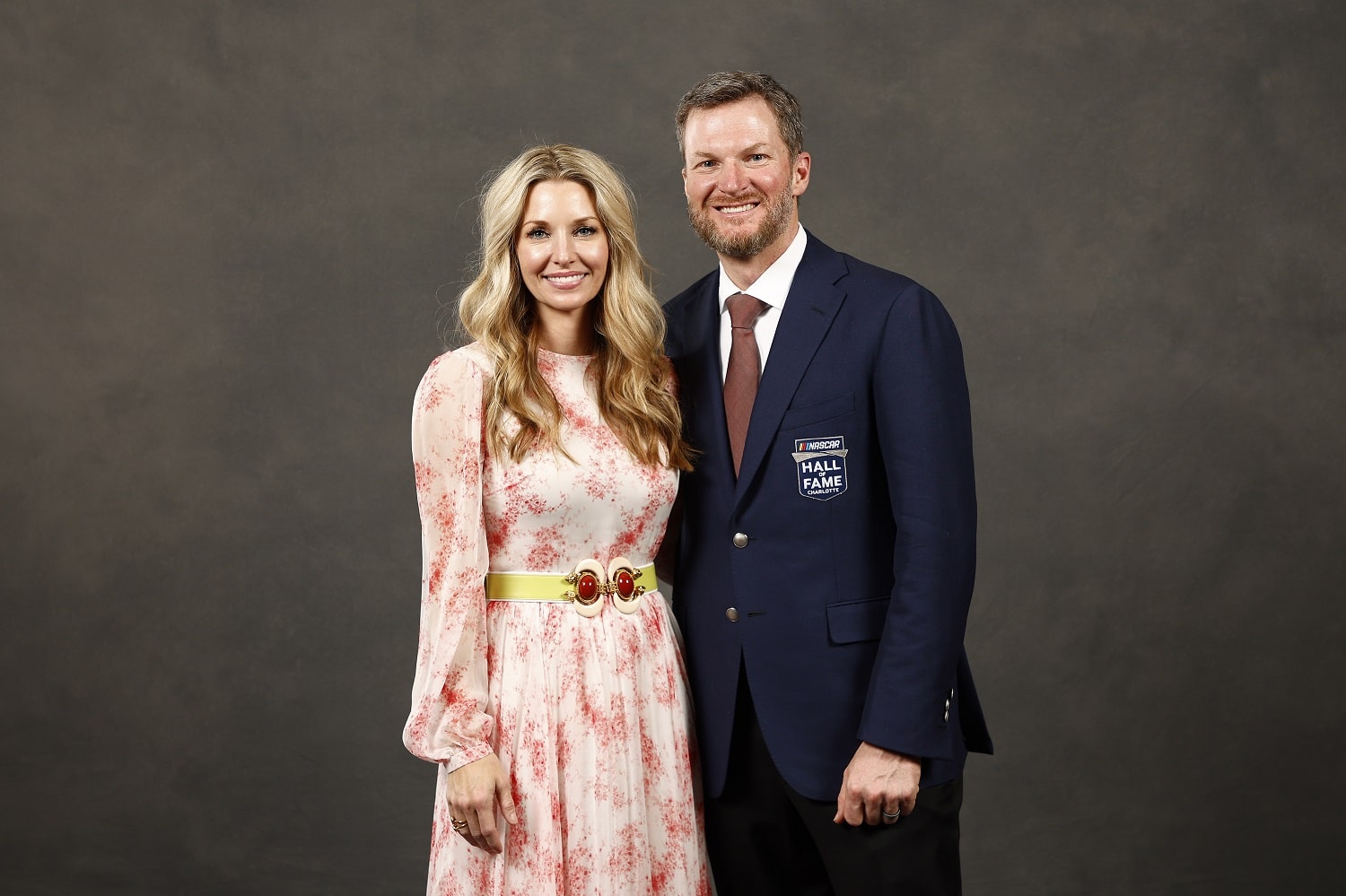 NASCAR Hall of Fame inductee Dale Earnhardt Jr. and wife Amy Earnhardt at the 2021 NASCAR Hall of Fame Induction Ceremony at NASCAR Hall of Fame on Jan. 21, 2022, in Charlotte, North Carolina. | Jared C. Tilton/Getty Images