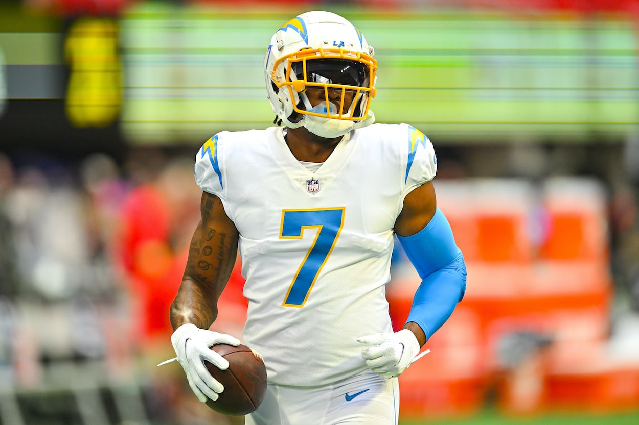 Gerald Everett warms up before a game.