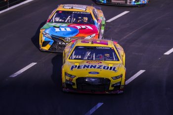 NASCAR driver Joey Logano outraces Kyle Busch to win the Busch Light Clash At The Coliseum on Feb. 6, 2022.