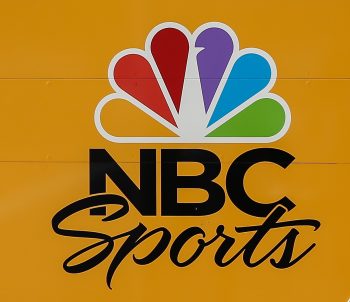 The NBC Sports logo during the NASCAR Cup Series championship race on Nov. 7, 2021, at Phoenix Raceway.