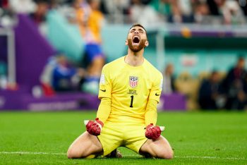 USMNT goalie Matt Turner celebrates the win over Iran.