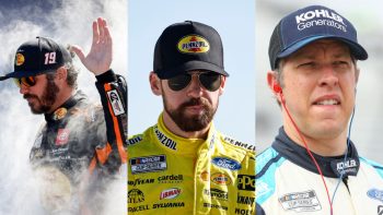 Martin Truex Jr. (L), Ryan Blaney (C), and Brad Keselowski (R)