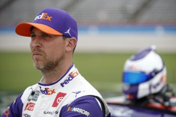 Denny Hamlin watches qualifying