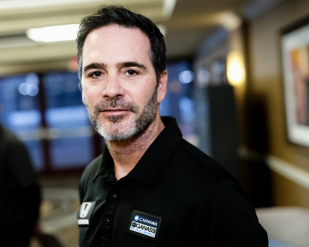 NTT IndyCar Series driver Jimmie Johnson attends the driver introductions at the 2022 Acura Grand Prix of Long Beach on April 8, 2022 in Long Beach, California. | Greg Doherty/Getty Images