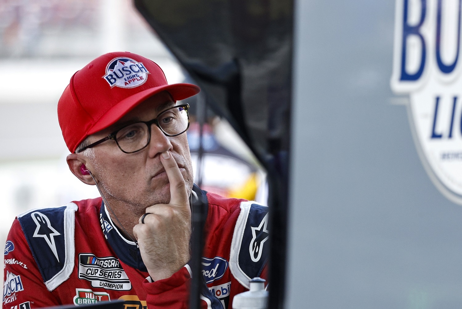 Kevin Harvick works in the garage area during practice for the NASCAR Cup Series FireKeepers Casino 400 at Michigan International Speedway on Aug. 6, 2022 in Brooklyn, Michigan. | Sean Gardner/Getty Images