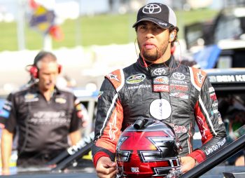 Bubba Wallace at practice for the NASCAR Camping World Truck Series American Ethanol 200 at Iowa Speedway.