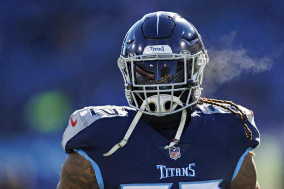 Derrick Henry warms up before a game.