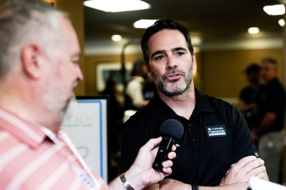 Jimmie Johnson attends the driver introductions at the 2022 Acura Grand Prix Of Long Beach on April 8, 2022.