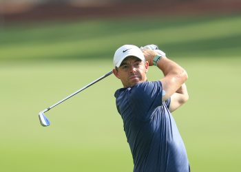 Rory McIlroy hits an approach shot during the DP World Tour Championship.