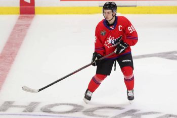 Connor Bedard on the ice during the 2023 Kubota CHL Top Prospects Game