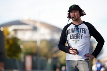 Kurt Busch stands at the track