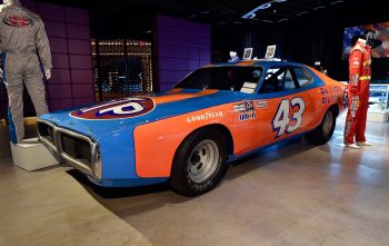 A 1974 Dodge Charger that Richard Petty drove to victory at the 1974 Daytona 500 is displayed at Julien's Auctions' preview of a collection of items from NASCAR Hall of Famer Richard Petty at Planet Hollywood Resort & Casino on May 8, 2018, in Las Vegas, Nevada.