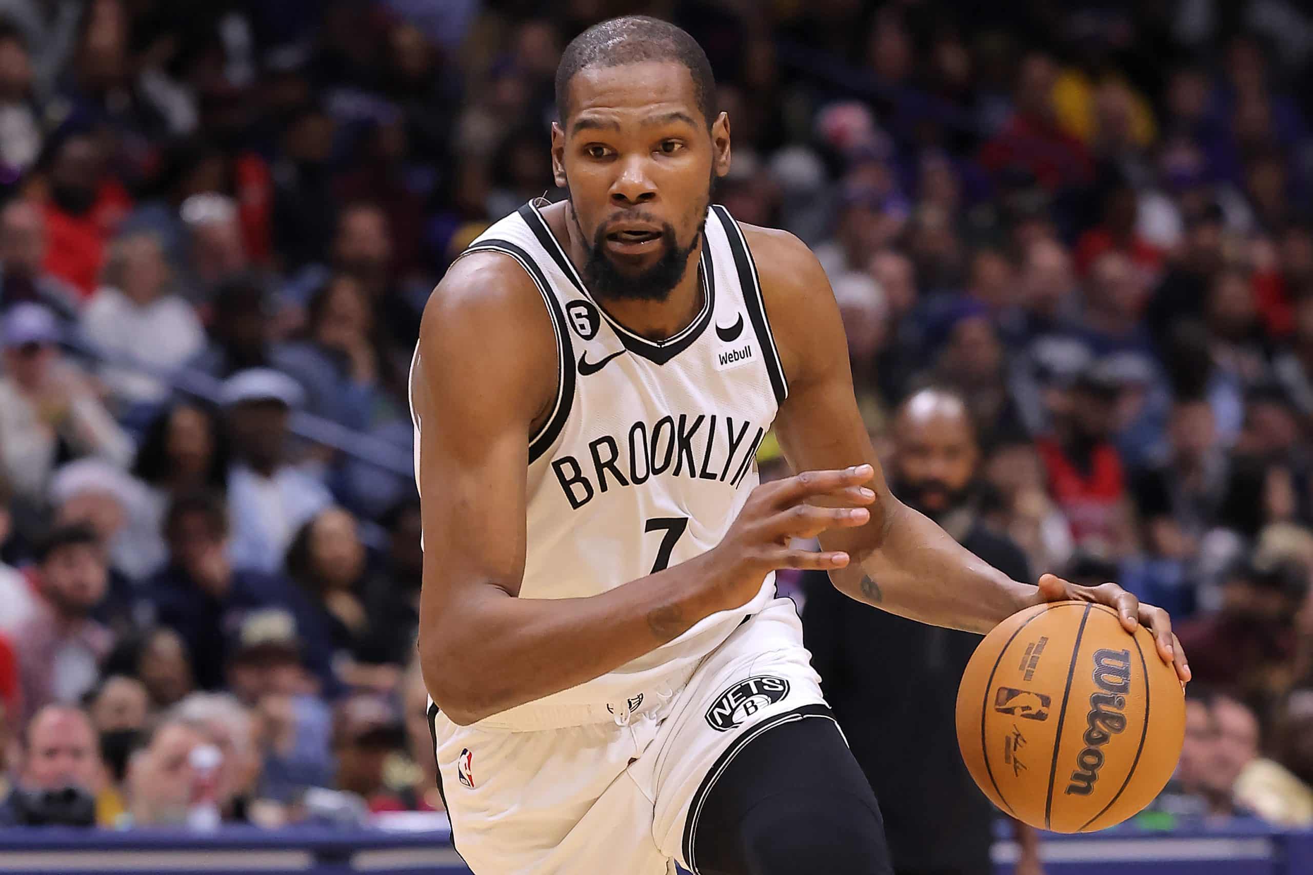 Kevin Durant of the Brooklyn Nets drives with the ball.