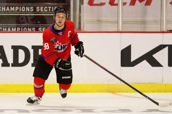 Connor Bedard on the ice during the 2023 Kubota CHL Top Prospects Game Practice.