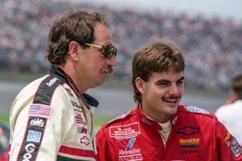 Jeff Gordon and Dale Earnhardt Sr. talk before a race