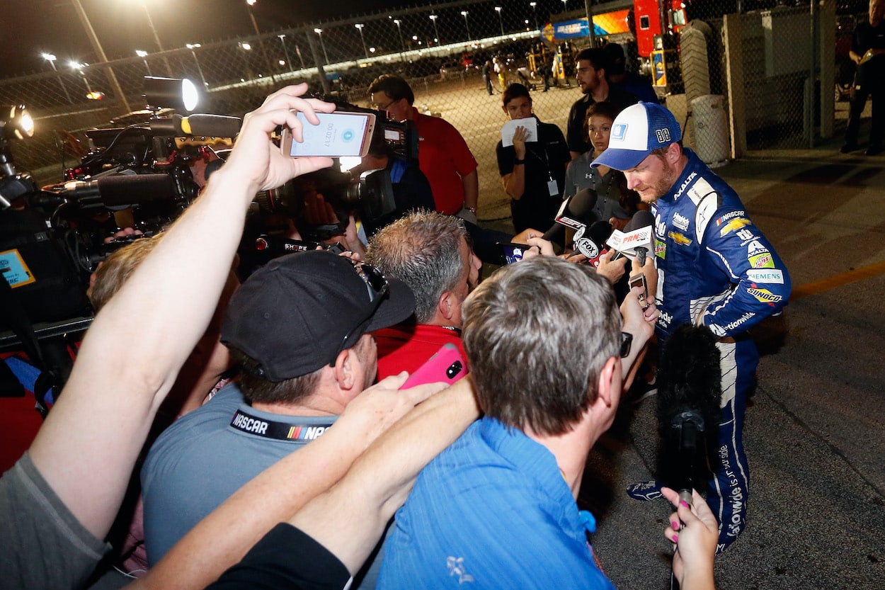 Dale Earnhardt Jr. talks to reporters