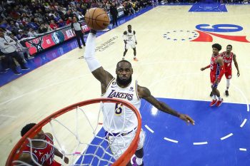 LeBron James of the Los Angeles Lakers elevates for a dunk