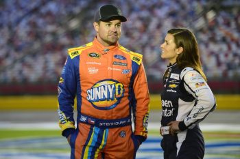 Ricky Stenhouse Jr. and Danica Patrick talk during qualifying for the NASCAR Sprint Cup Series