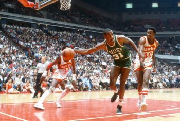 Cedric Maxwell dribbles for the Boston Celtics