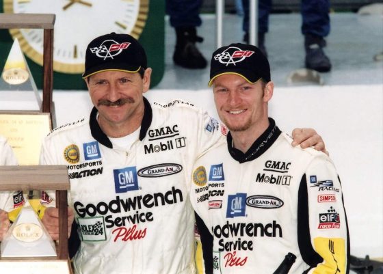 Dale Earnhardt Sr. (L) and Dale Earnhardt Jr. pose together