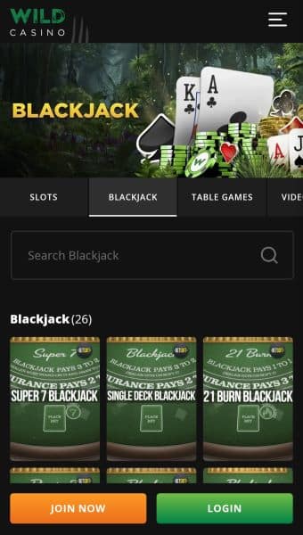 Wild Casino blackjack app