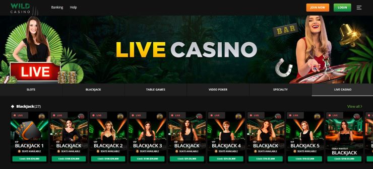 Wild Casino live casino page