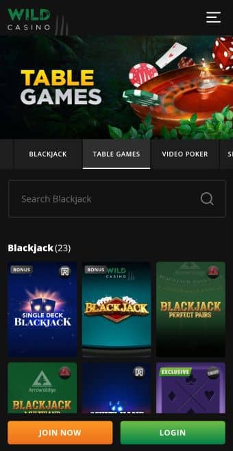 Wild Casino Step 4 Select Your Blackjack Game