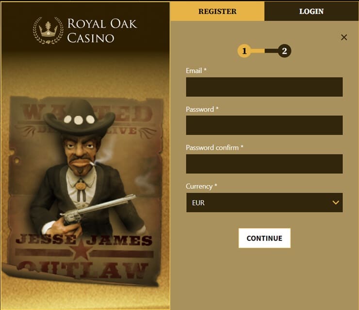 Royal Oak casino sign up form