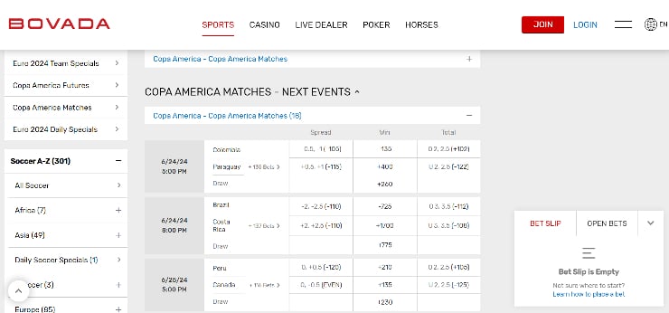 Bovada - trusted Copa America betting website