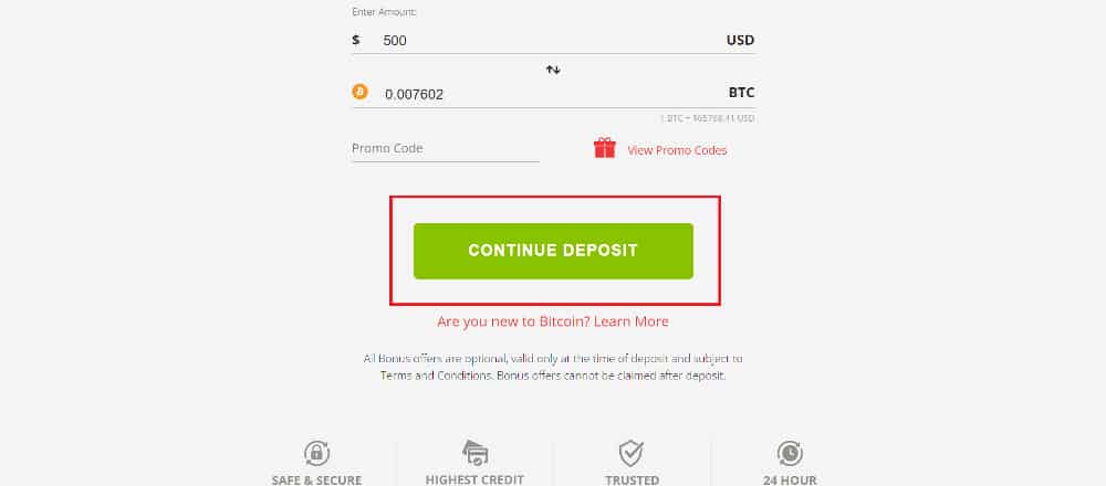 BetOnline deposit funds form