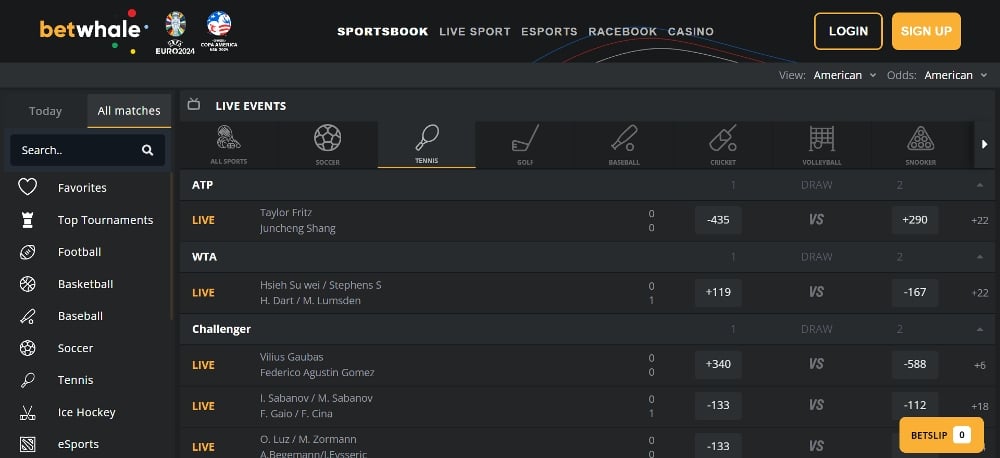 Betwhale tennis live betting section