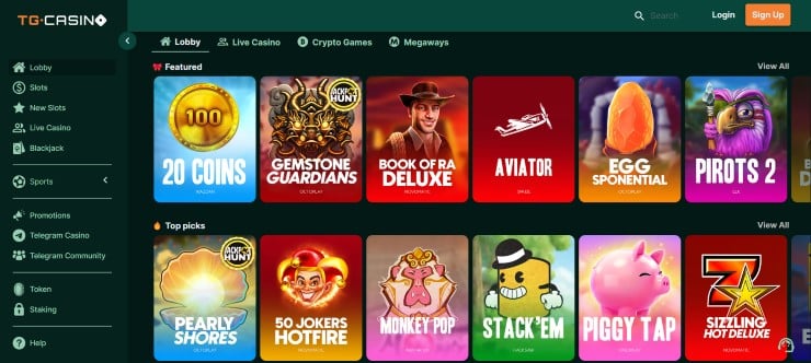 TG Casino games section